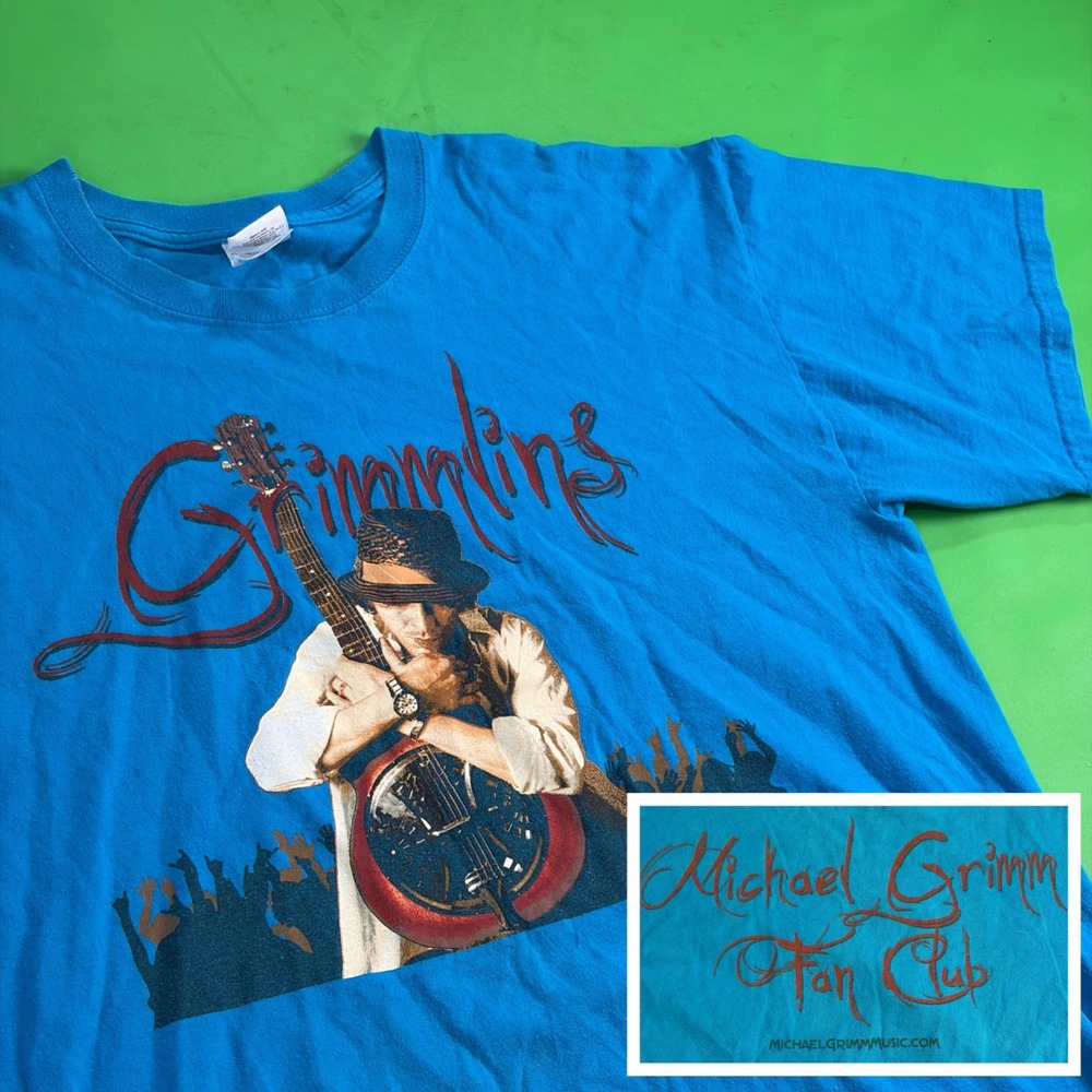 Michael Grimm Grimmlins Fan Club T-Shirt Mens L Blue Double-sided AGT Singer Tee